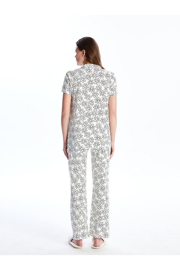 Gömlek Yaka Çiçekli Kısa Kollu Hamile Pijama Takımı - 4