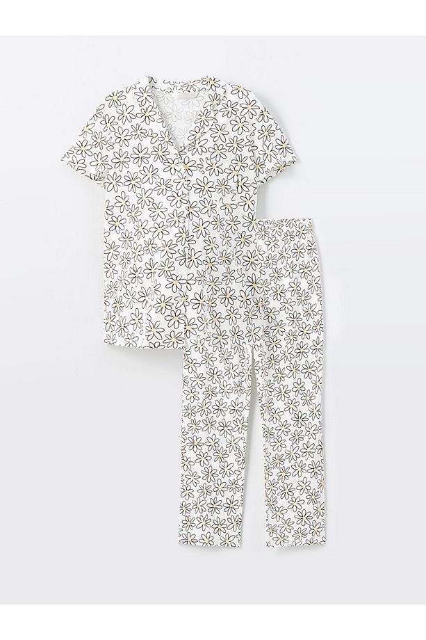 Gömlek Yaka Çiçekli Kısa Kollu Hamile Pijama Takımı - 5
