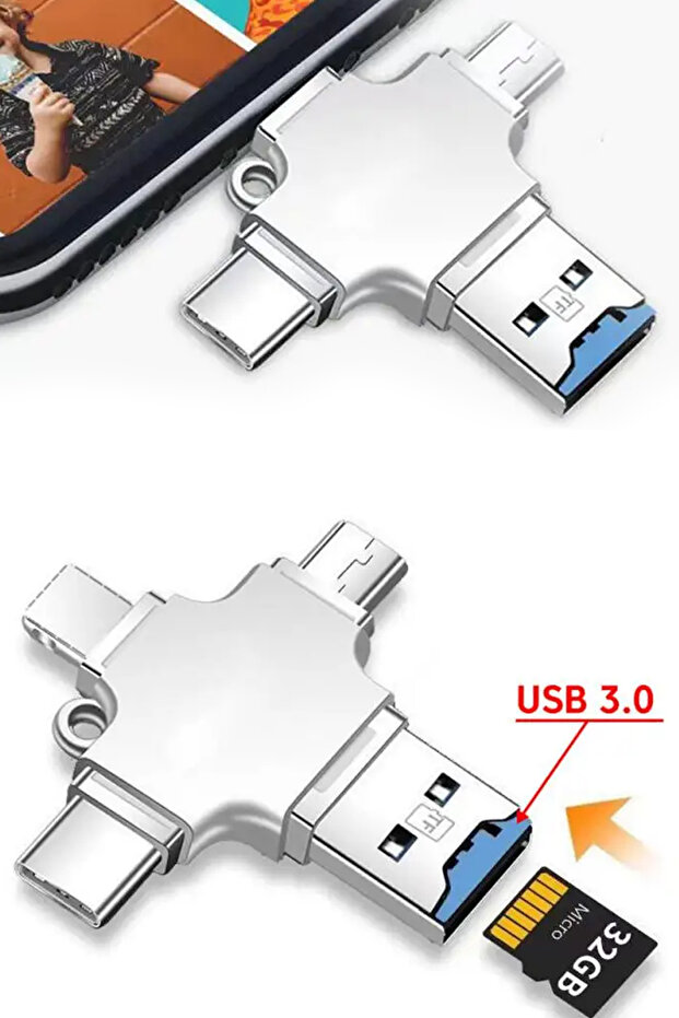 4IN1 USB معدد متوافق مع جميع الأجهزة USB قارئ بطاقة SD الهاتف محول الاتصال المعدني