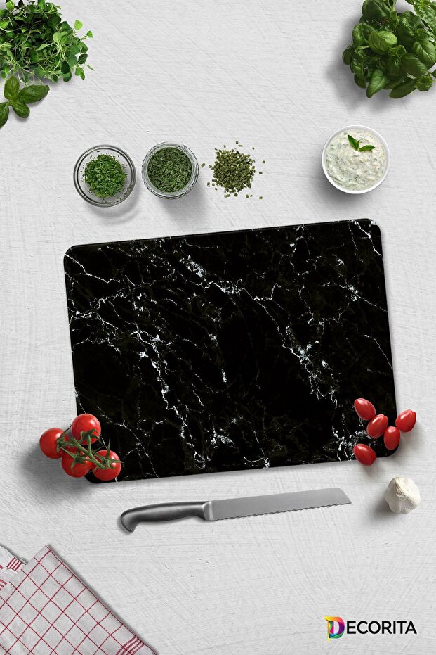 Glass Cutting Board - Glass Cutting Board | Black Marble Look | 30cm X 40cm