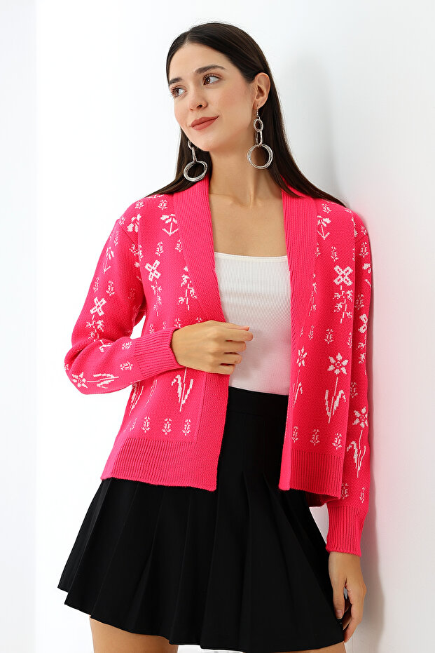 Women's Patterned Jacket Collar Knitwear Cardigan