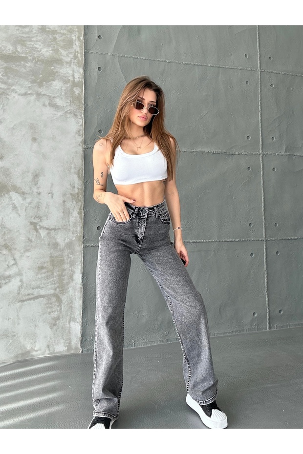 Women's Black Snow Wash High Waist Lycra Wide Leg Palazzo Jeans