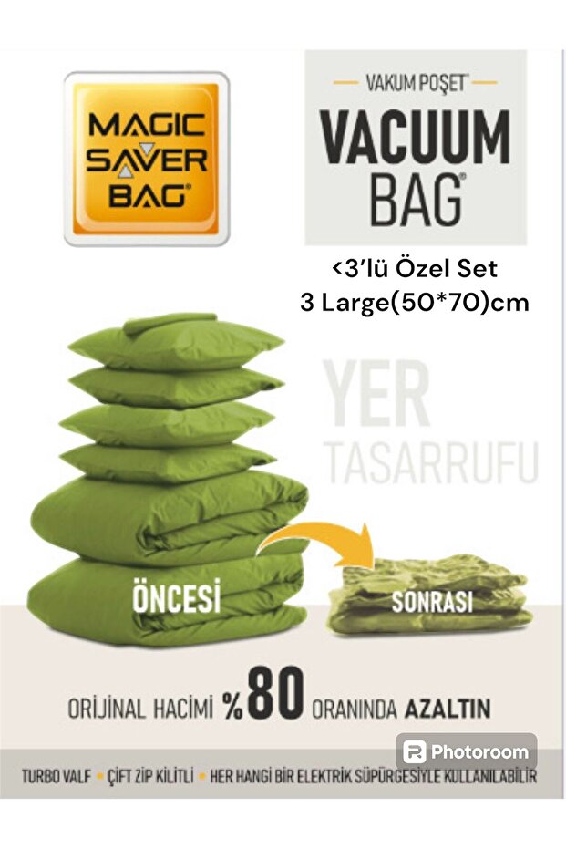 3 Pieces Vacuum Bag Set - Wardrobe and Suitcase Organizer