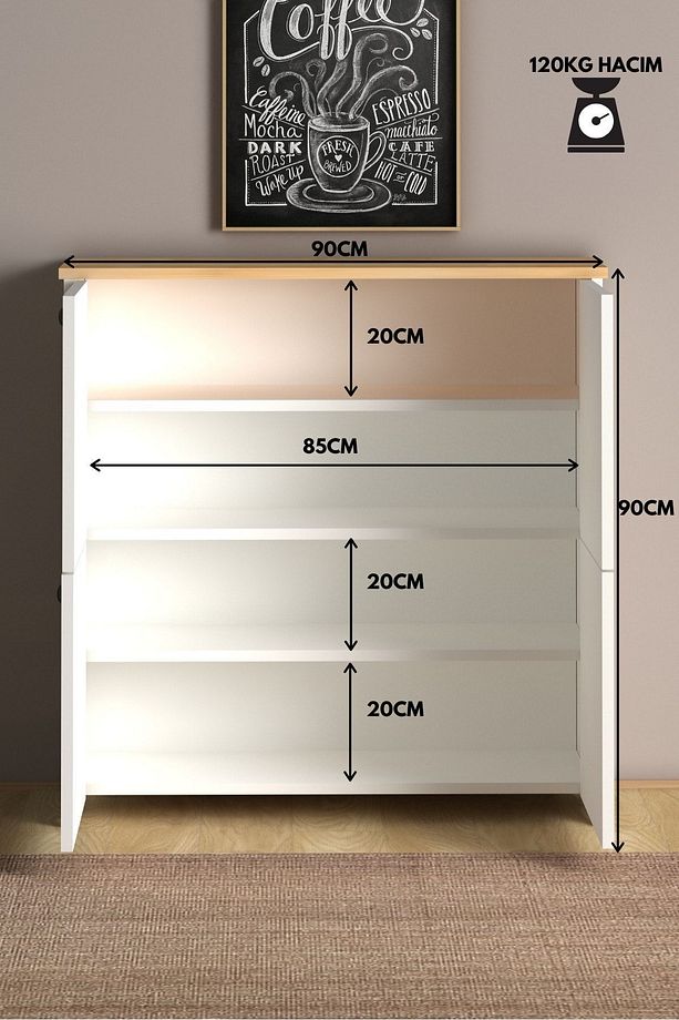 Cube Çok Amaçlı Dolap Country Mutfak, Banyo, Balkon, Kiler, 4 Raflı Dolap - 5