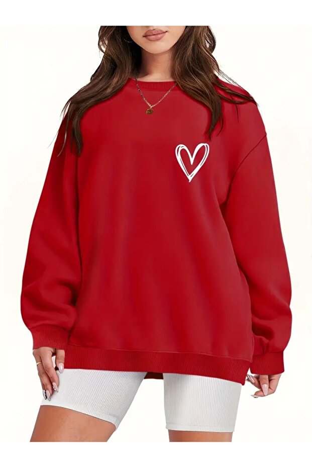 Women's Heart Printed Crew Neck Sweatshirt
