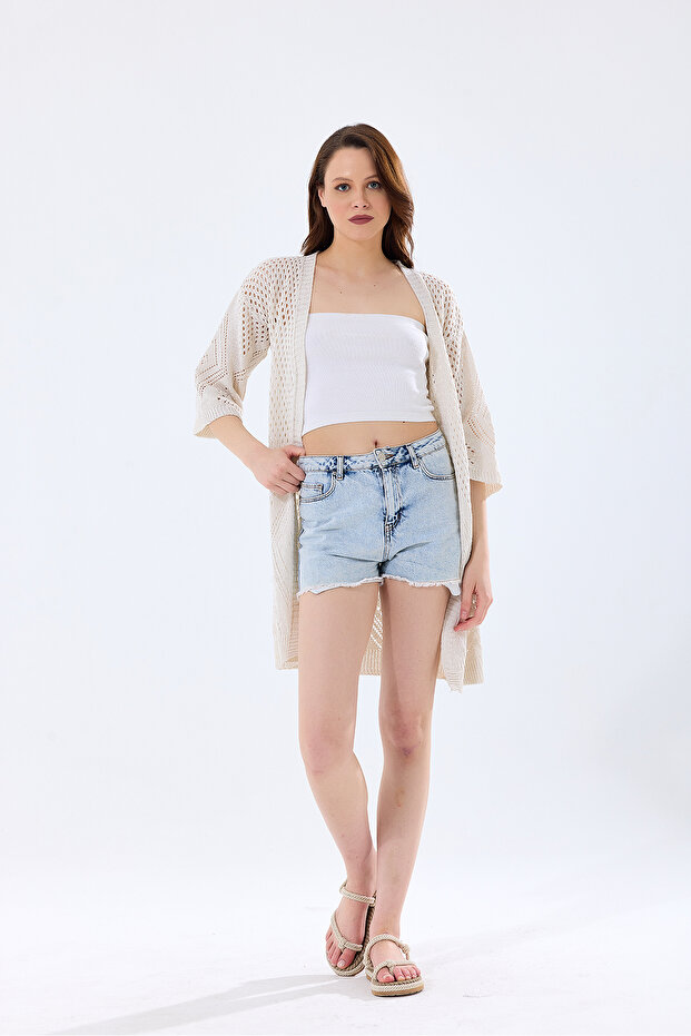 Fileli Delikli Triko Hırka - 3