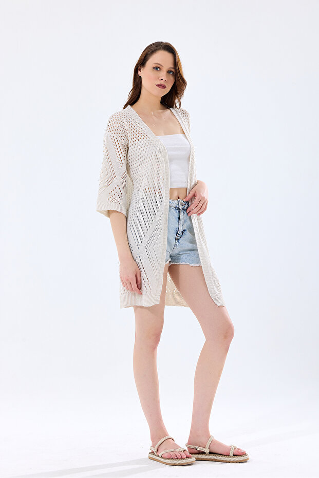 Fileli Delikli Triko Hırka - 4