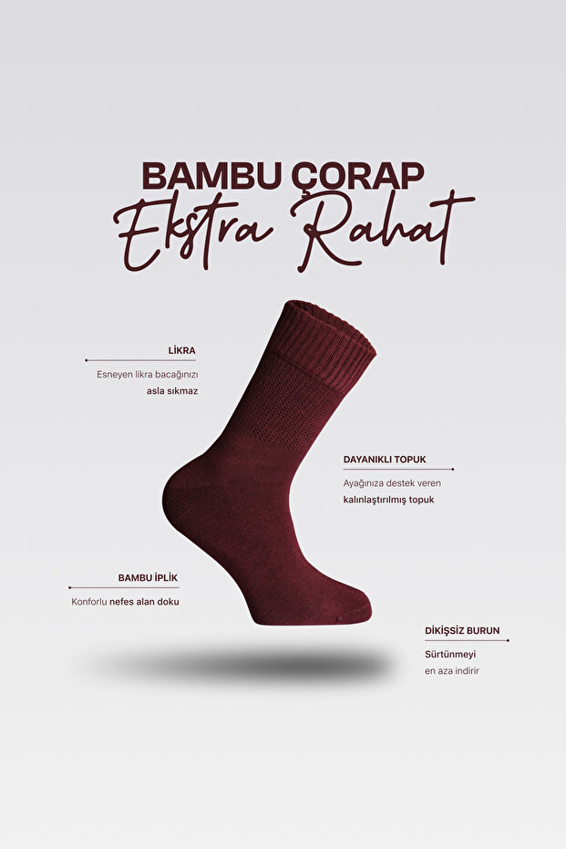 BAMBU EXTRA RAHAT GÜNLÜK BORDO ÇORAP - 1