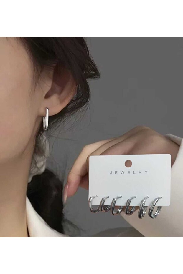 Kadın 3 Çift Halka Model Küpe - 1