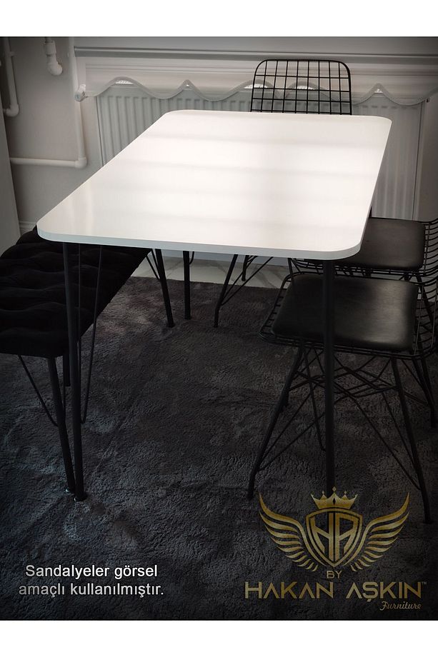 Siyah Ayaklı 70x110 Cm White Eclipse 2024 Mutfak Masası Çalışma Masası Bilgisayar Masası - 3