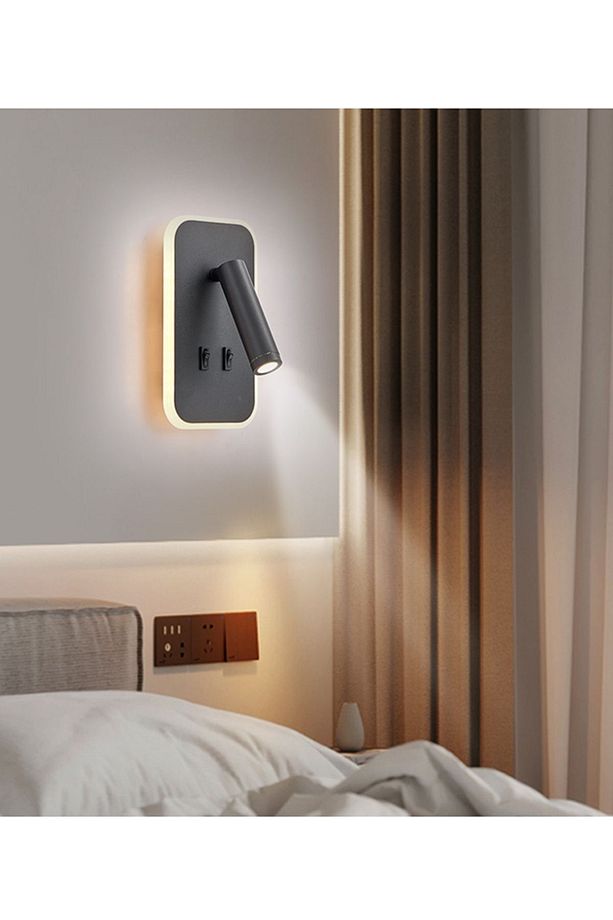 Tuvalu Siyah Çift Kademeli Yatak Başı Led Aplik 13 Watt Gün Işığı Okuma Lambası - 1