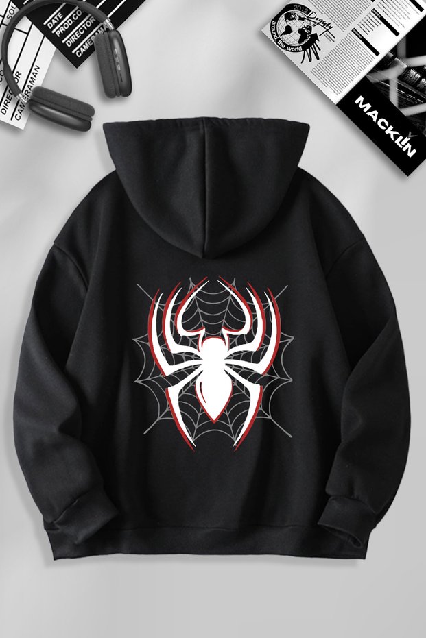 Men's and Women's Spider Printed Hooded Sweatshirt