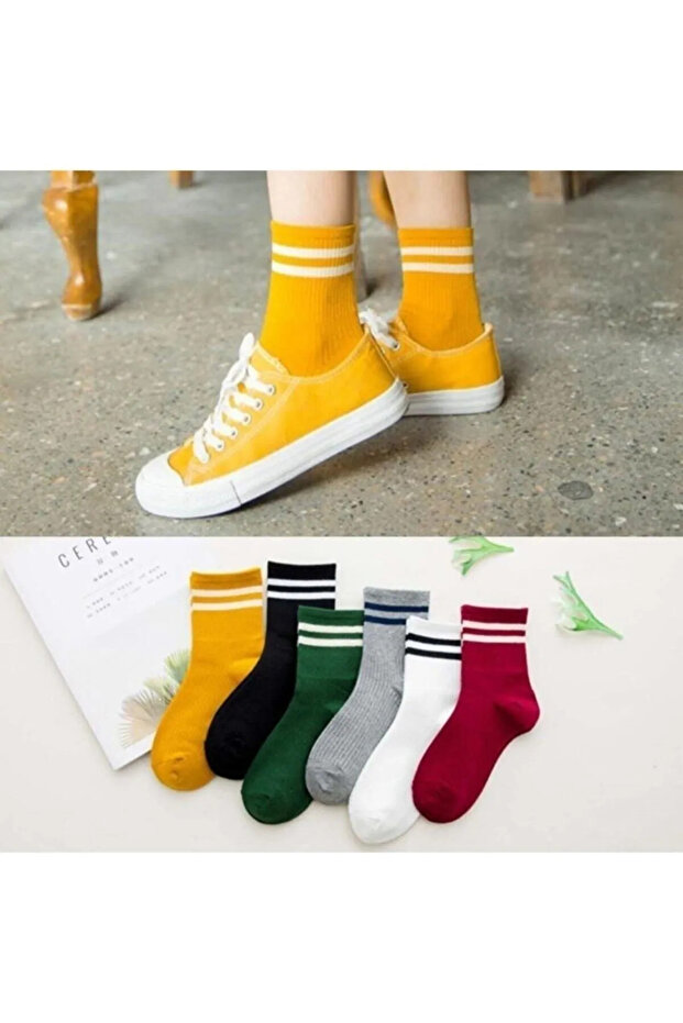 Pack of 6 Unisex Colorful Striped Tennis Socks(9)