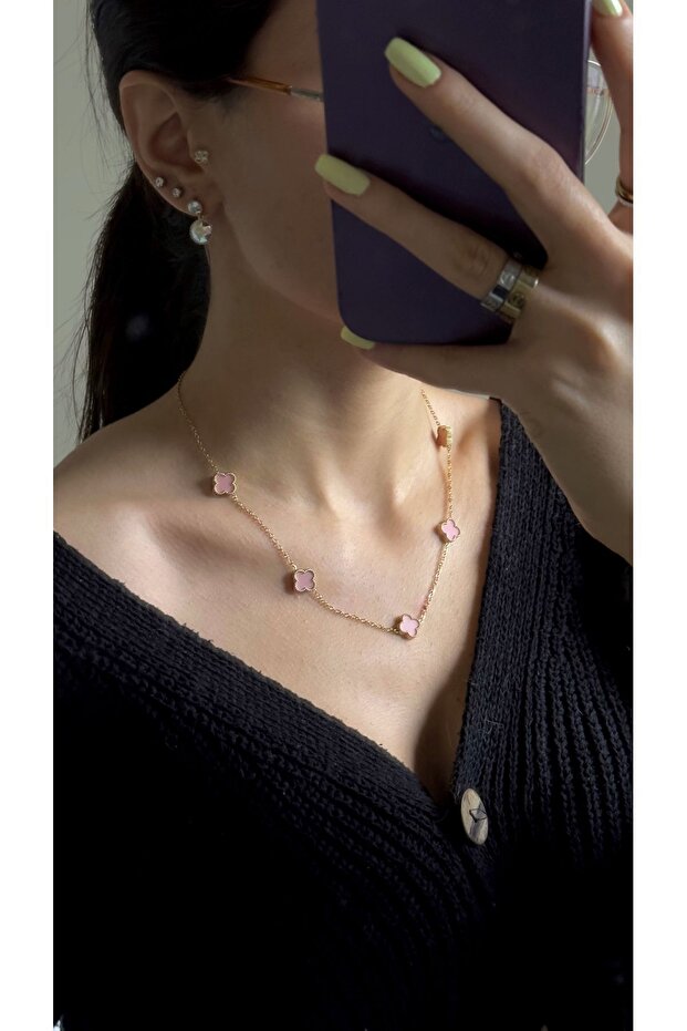 - Mini Pembe Yoncalı Çelik Kolye - 6