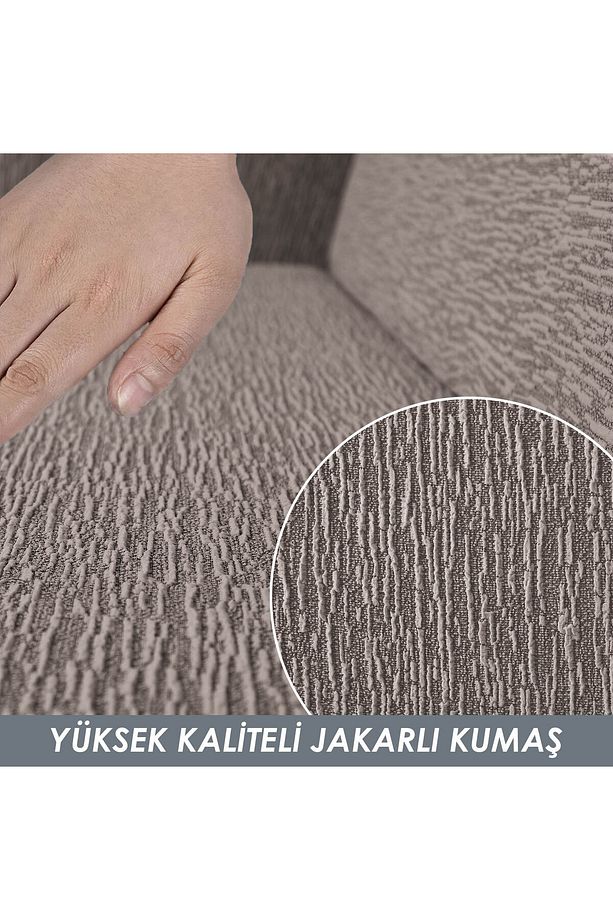 Jakarlı Düz Desen Likralı Esnek Yikanabilir Koltuk Örtüsü 3+3+1+1 Koltuk Takımı - 2