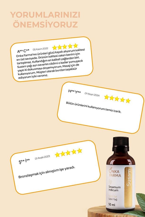 Onka Farma %100 Saf Susam Yağı - Soğuk Sıkım - 50 ml - 6