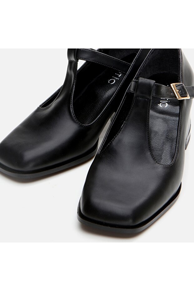 Siyah Kadın Kalın Topuk - 4