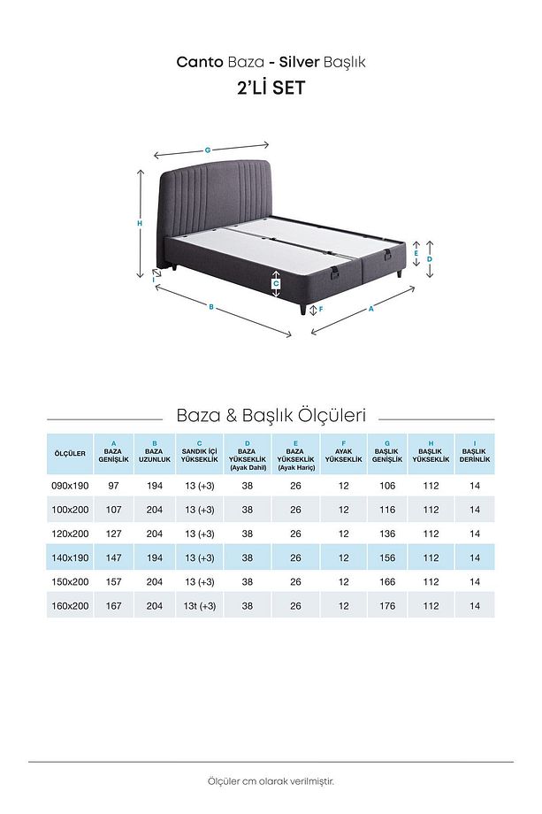 Canto Baza, Silver Başlık Tek Kişilik 2'li Set - Antrasit - 8