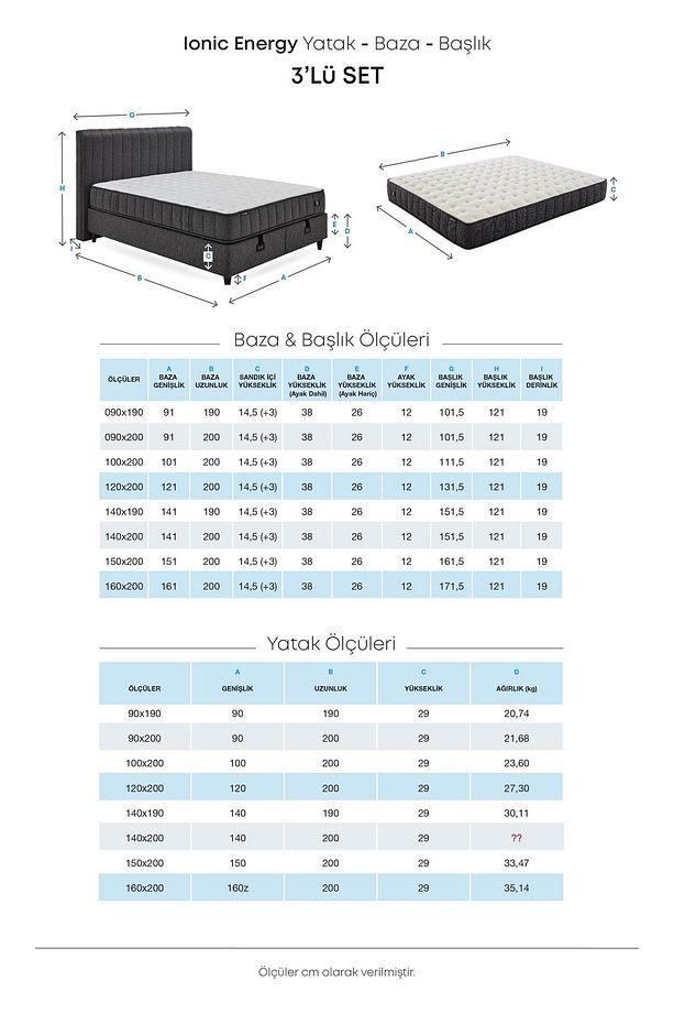 Ionic Energy Pro Yatak - Lento Baza - Somni Başlık 3'lü Set - Siyah - 8