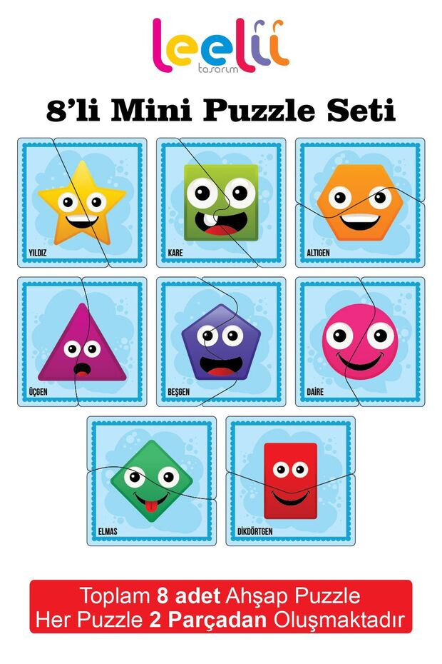 Cute Shapes Educational and Tutorial for Kids 2-Piece 3mm Wooden Matching Cards