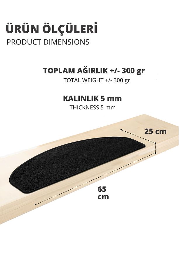 Yarım Ay Bukle Halıdan Ekonomik Basamak Ve Merdiven Paspası - Siyah / Adet Olarak Satılır - 3