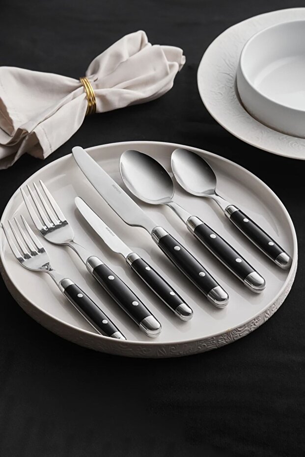 Alina 36 Pieces 6 Person Fork Spoon Knife Set Black