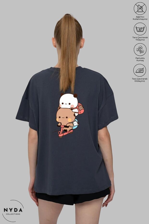 Unisex Crew Neck Bubu Dudu Scooter Printed Cotton Oversize Short Sleeve T-Shirt