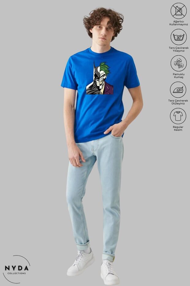 Men's Oversize Crew Neck Cotton Batman And Joker Printed Short Sleeve T-Shirt