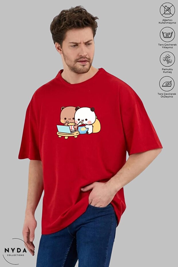 Unisex Crew Neck Bubu Dudu Teddy Bear Printed Cotton Oversize Short Sleeve T-Shirt
