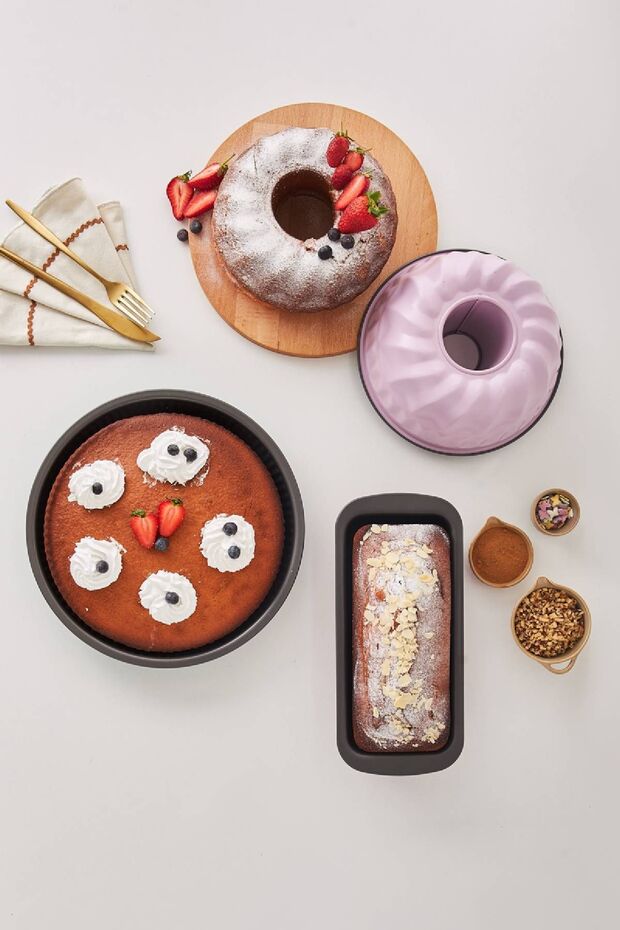 Multichef Valente 3 Parça Karbon Çelik Kek Kalıbı Seti Pink - 3