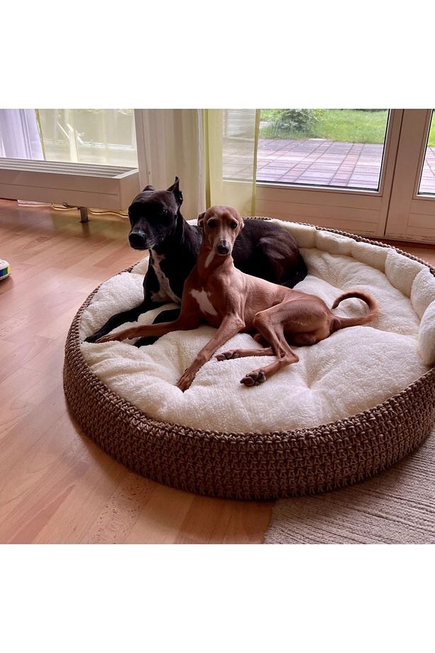 Hasır Örme Köpek Ve Kedi Yatağı Büyük Irk Boy Yer Minderi Yastığı Yumuşak Wellsoft Peluş Kumaş - 6
