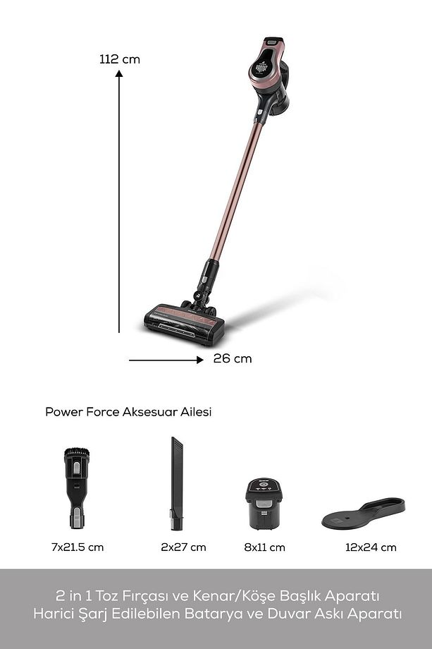 Vantuz Power Force Max 2 in 1 Şarj Edilebilir Dik Süpürge Rosegold - 3