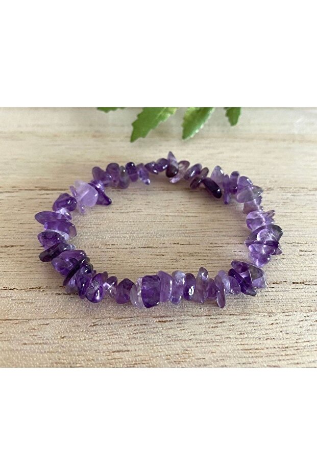 Purple Amethyst Natural Stone Gold Detailed Bracelet