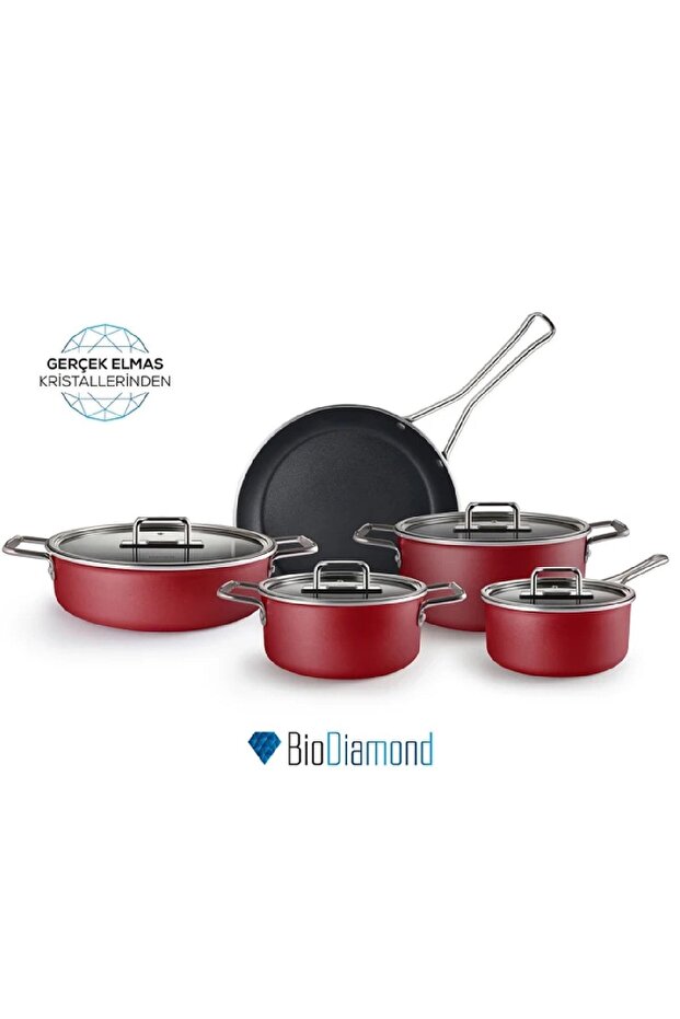 Mastermaid Biodiamond 9 Piece Cookware Set Imperial Red