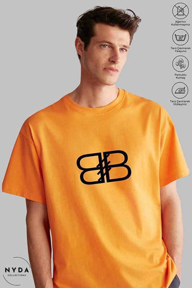 Unisex Crew Neck Letter B Printed Cotton Oversize Short Sleeve T-Shirt