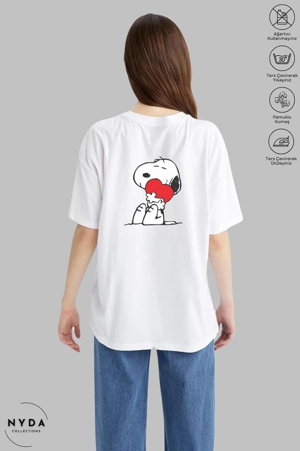 Unisex Crew Neck Snoopy Printed Cotton Oversize Short Sleeve T-Shirt