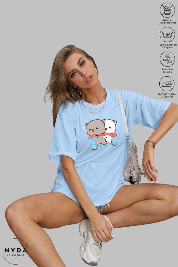 Unisex Crew Neck Bubu Dudu Motor Printed Cotton Oversize Short Sleeve T-Shirt