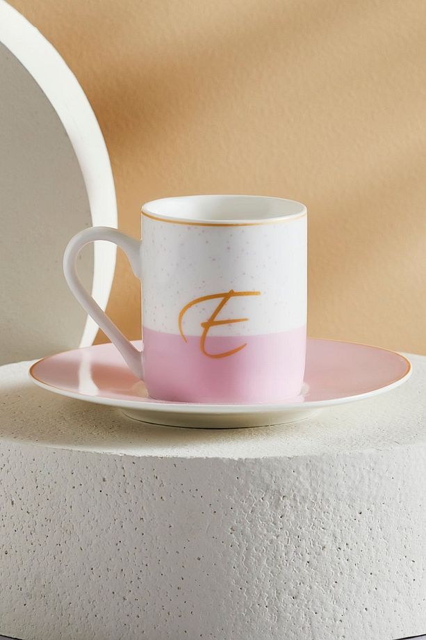 STD E harfli Tek Kişilik Porselen Kahve Fincanı 100 ml Klasik - 1