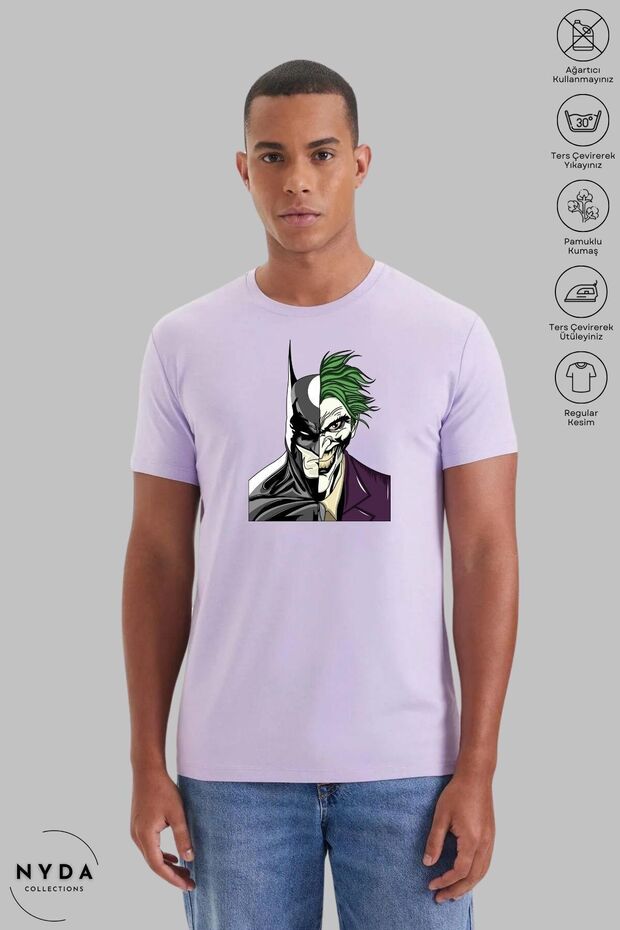 Men's Oversize Crew Neck Cotton Batman And Joker Printed Short Sleeve T-Shirt