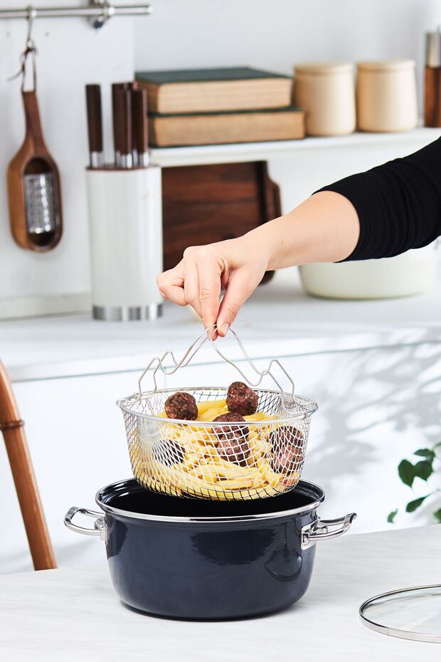 Mutfakaksever Induction Based Enamel Frying Pot 22 Cm Anthracite - 3