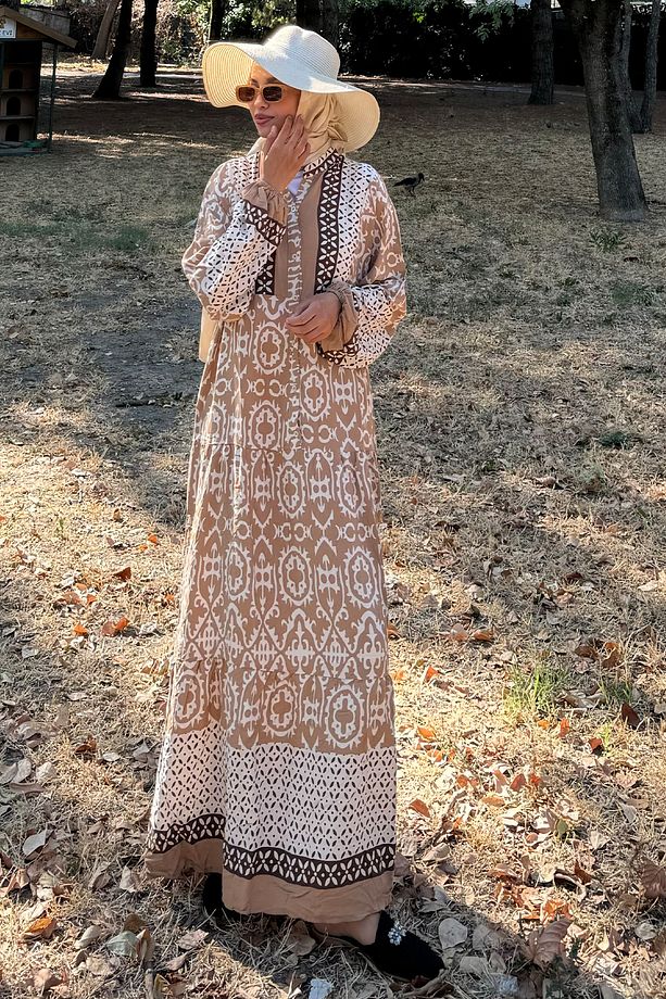 Kadın Kamel Oversize Yazlık Viskon Elbise - 2
