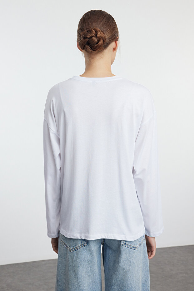 Siyah-Beyaz 2'li Paket %100 Süprem Oversize/Geniş Kesim Örme T-Shirt TWOAW25TS00004 - 5