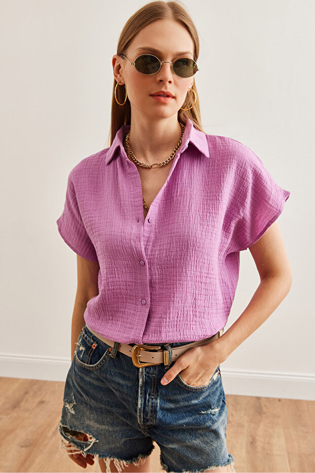 Women's Purple Bat Basic Muslin Shirt Gml- 19001215