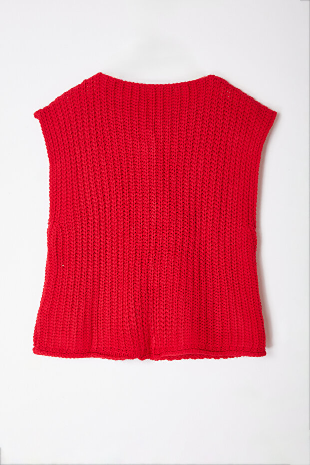 Kırmızı Yumuşak Dokulu Fitted Triko Triko Yelek TWOAW25YE00027 - 7