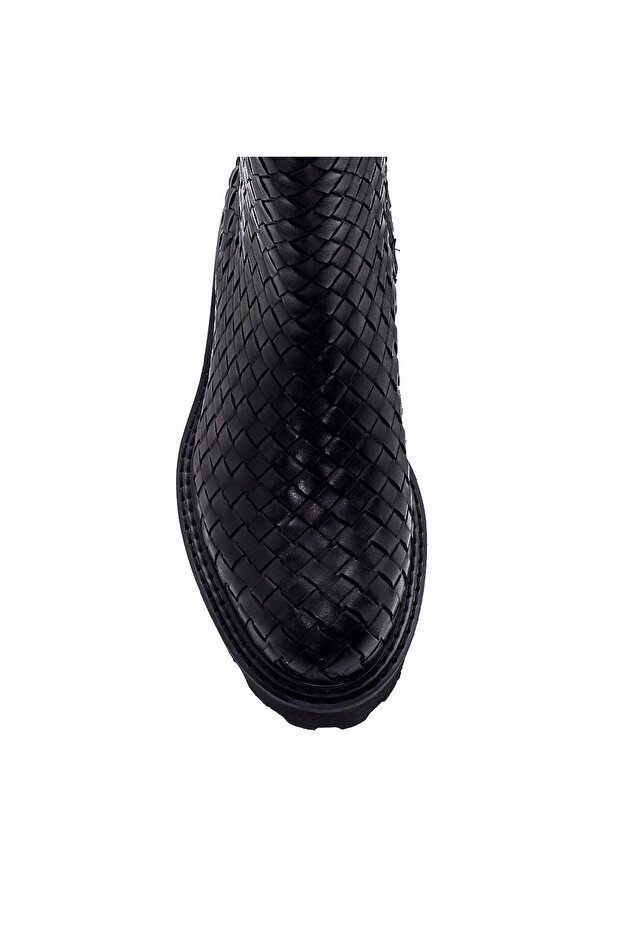 Feny Siyah Deri Kadın Düz Bot - 3