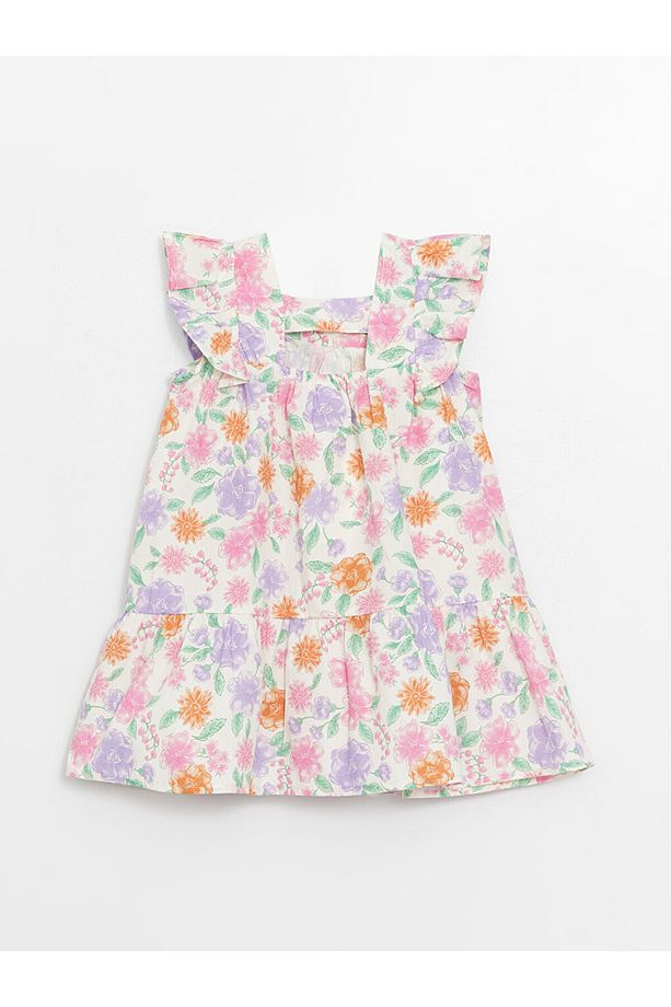 Kare Yaka Kız Bebek Poplin Elbise - 2