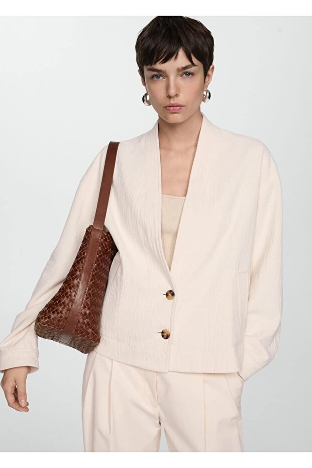 V Yakalı Pamuklu Ceket - 1