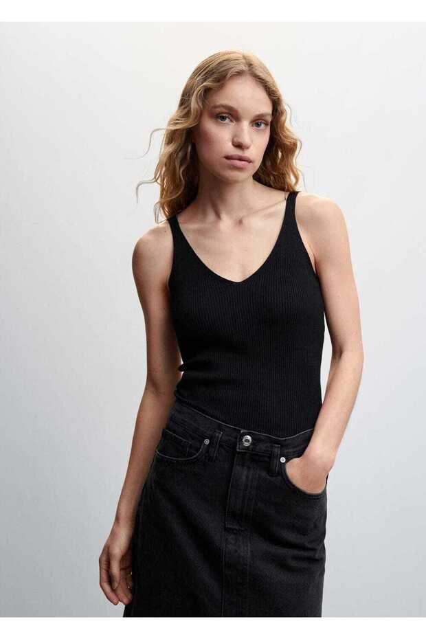 V Yaka Triko Bluz - 1