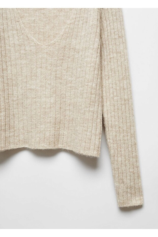 V yaka lastik örgü kazak - 6