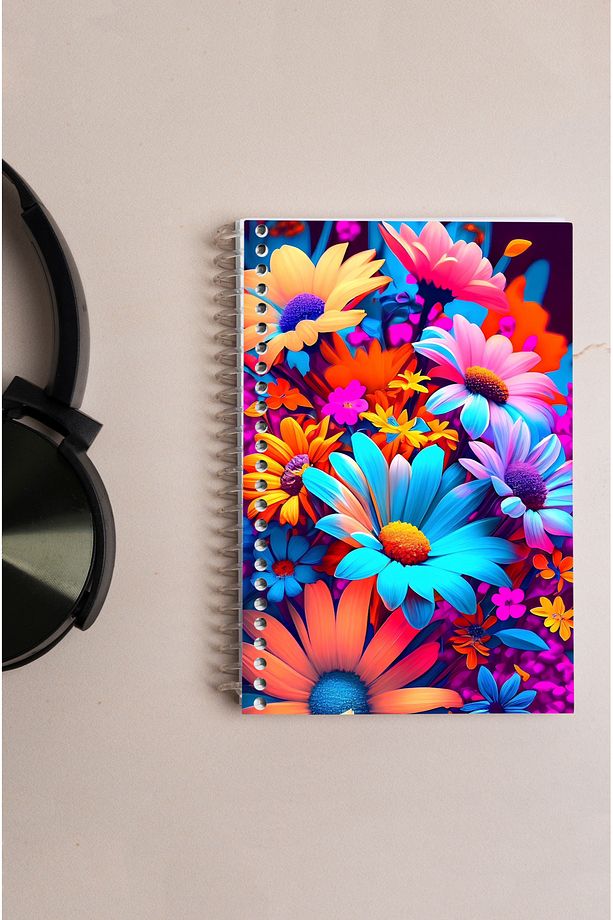 Çiçek Desenli Ahşap Mdf Kapaklı 80 Yaprak KAreli 10x14 Vip Modelist Defter 80gr/m2 K-A606 - 6